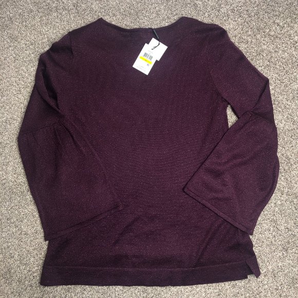 New Calvin Klein Sparkly Bell Sleeve Purple Long Sleeve Thin Sweater Size Medium - Picture 2 of 10